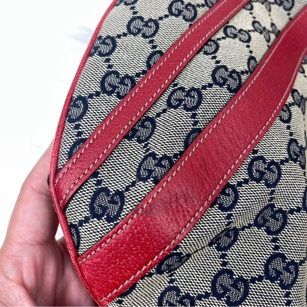 GUCCI Red & Blue GG Canvas and Leather Abbey Two Way Hobo Bag